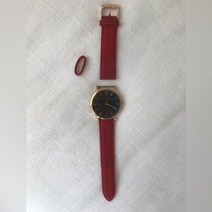 Larsson & Jennings Lugano Watch rose gold and black face with red suede straps